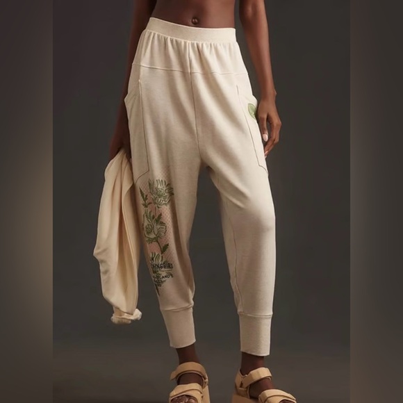 Anthropologie Pants - Anthropologie Daily Practice Relaxed Jogger Beige with Green Graphic Print S